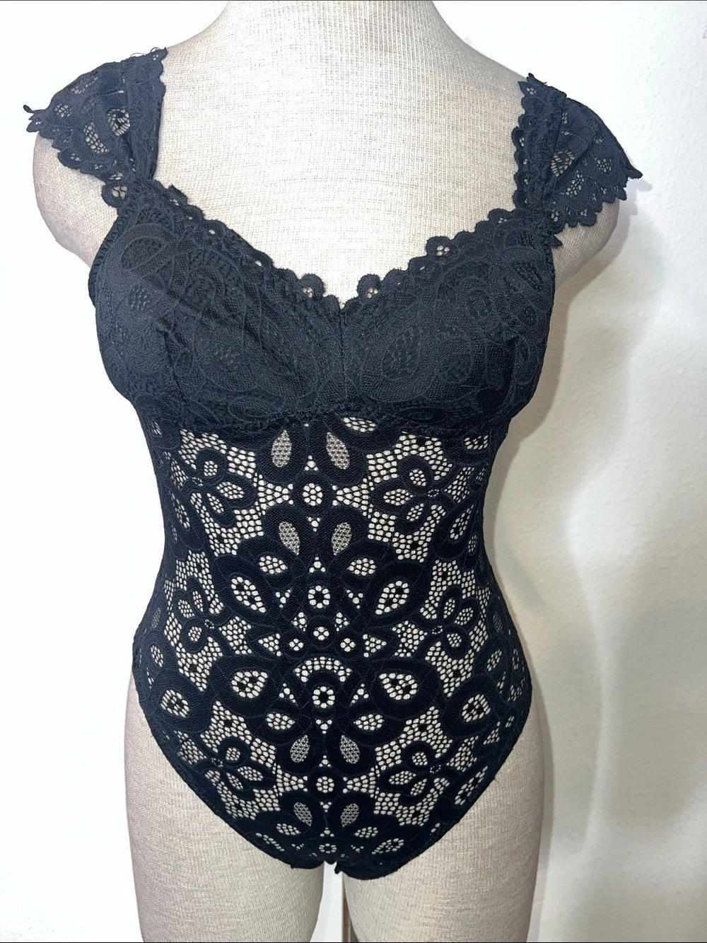 Gilly Hicks Black Lace Open Back Bodysuit